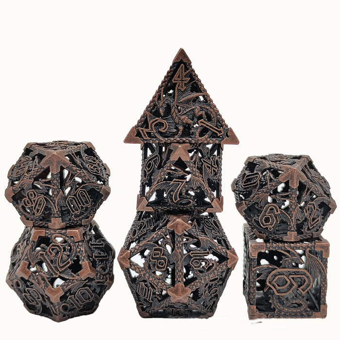 Metal Hollow Polyhedral Dice 7pc Set